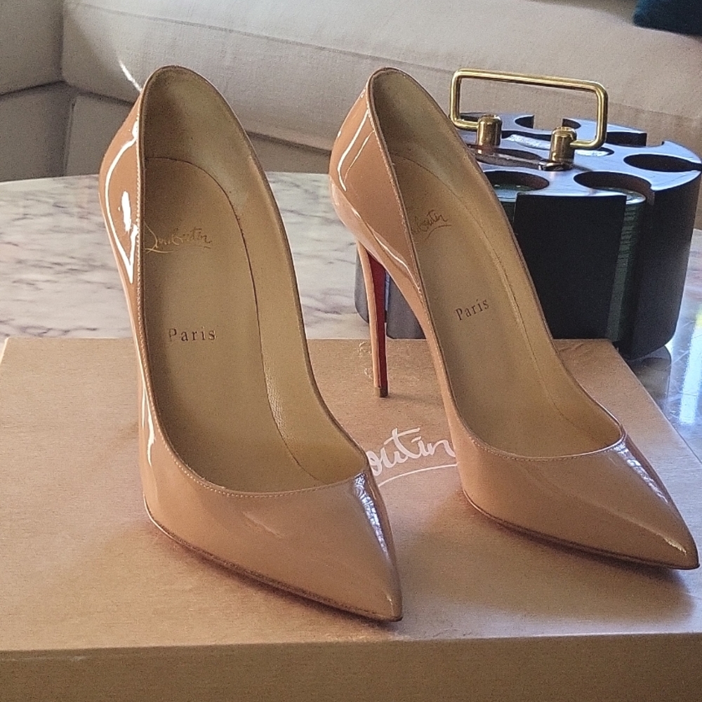 Christian Louboutin Pigalle Follies 100 Tan Heels